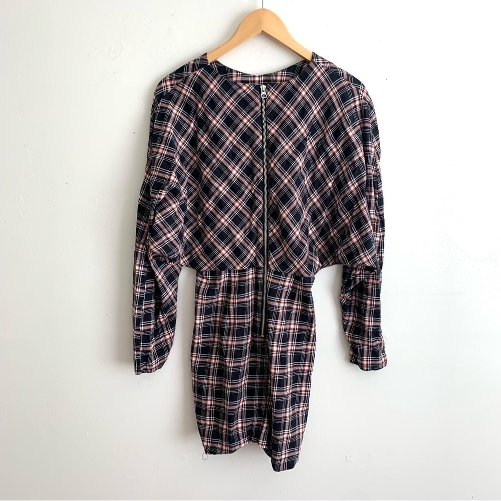 & Other Stories Plaid Long Sleeve Oversized Long Sleeve Raw Hem Mini Dress - Picture 7 of 7